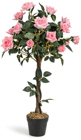 SOARS Kunstpflanze, Kunstblumen mit 21 Rosen & 259 Blättern, künstliche Rosen mit holzstämmen, Künstliche Pflanze im Topf, Zimmerpflanze für Zuhause & Büro, 93cm