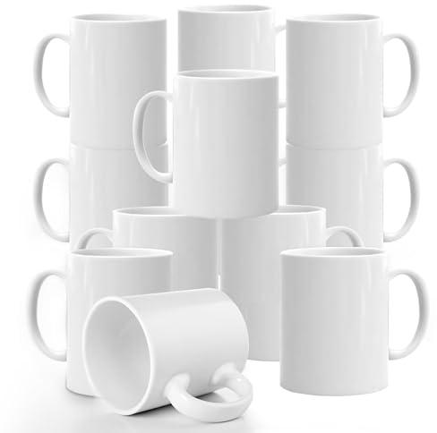 EKAM White Mugs Set of 12, White Mugs with Handle, 11oz Large Coffee Cups Set, Great Gift Idea or for Kitchens, Restaurants, Coffee Mugs, Tea Mugs, White Mug, Dishwasher Safe