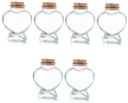 ABOOFAN 6pcs Diy Glass Jar Cork Lid Candy Jar Heart Shape Decorative Bottles for Parties Gifts