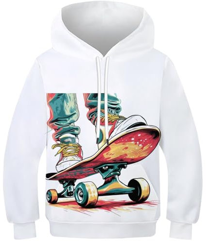 VesFy Skateboard 3D Druck Skateboard Kapuzenpullover Sweatshirt Pullover Hoody Hoodie Mit Tasche Streetwear Drawstring Eignung Jungen Und Mädchen Casual Langarm Unisex 7-9Y