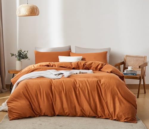 Lanqinglv Doppelte Musselin Bettwäsche 135x200 4 Teilig Baumwolle Leinen,ÖKO-TEX Bettwäsche Karamell Braun mit Reißverschluss,2 Bettbezug mit Reißverschluss und 2 Kissenbezug 80x80cm