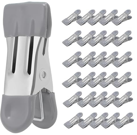Clothes Pins Heavy Duty 30 Pack - 2.17 Inch Metal Chip Clips, Clothespins for Photo Drying Clothesline Laundry Sock, Bag Clips for Food Kitchen Stainless Steel with Rubber, Gray