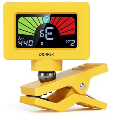 Donner Guitar Tuner Clip On Magnetic Guitar Tuner with Color LCD Display for Acoustic/Electric Guitar Ukulele Bass Violin Banjo Tuning DT-10 -Yellow