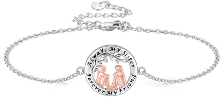 Waysles Schwester Armband 925 Sterling Silber Verstellbar 2 Freundschaft Schmuck für Damen mit Gravur Always My Sister Forever My Friend Bester Freunde Armband