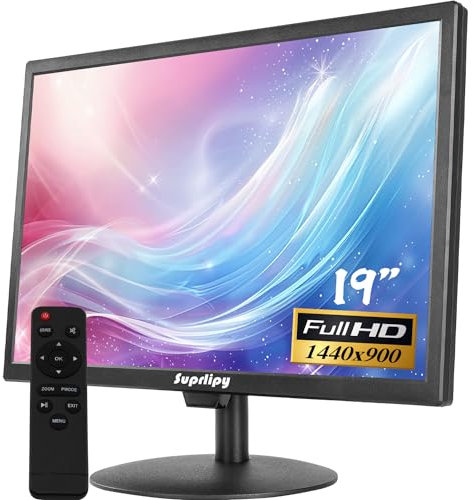 Suprlipy 48,3 cm (19 Zoll) FHD kleiner IPS-Monitor, LCD-Display, 1440 x 900, 60 Hz, 16:10, mit HDMI, BNC, VGA, AV, USB-Eingang, integrierte Lounspeakers für Überwachungskamera, DVR, PC, RasPi