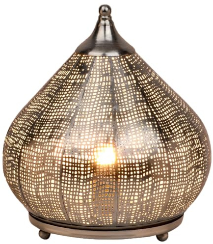 Orientalische Tischlampe Jamiel handgemacht aus Metall in Silber 28 cm