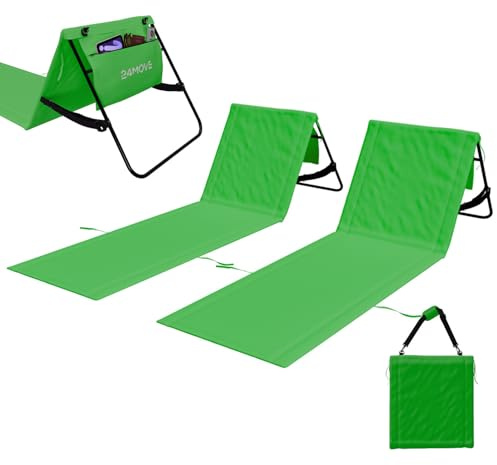 24MOVE Strandmatten Natal 2er Set mit Rückenlehne, grün, 180 x 54 cm | 2 klappbare Strandliegen mit verstellbarer Rückenlehne, je 120 x 54 cm Liegefläche, Tragegurt und Reißverschlusstasche