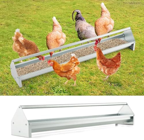 COSTWAY fodertråg av galvaniserad metall, 15 l för 12 höns, fodertråg av metall, kycklingfoder, matningsmaskin för kycklingar, fjäderfä, ankor, foderdispenser med dräneringshål, 115 x 20,5 x 20,5