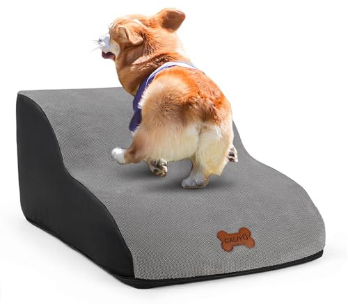 CALIYO Hundetreppe 2 Stufen, Hundetreppe für Kleine Hunde, Katzentreppe 26 cm hoch, Haustiertreppe mit Waschbarem Bezug und Rutschfester Unterseite, Hunderampe für Bett, Couch und Auto (55×40×26cm)