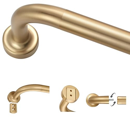 Warm Gold Curtain Rods for Windows 28 to 48,1 Inch Disc Wrap Around Curtain Rod with Aluminum Finials and Brackets,No Screw Disassembly Adjustable Blackout Curved Room Darkening Curtain Rod