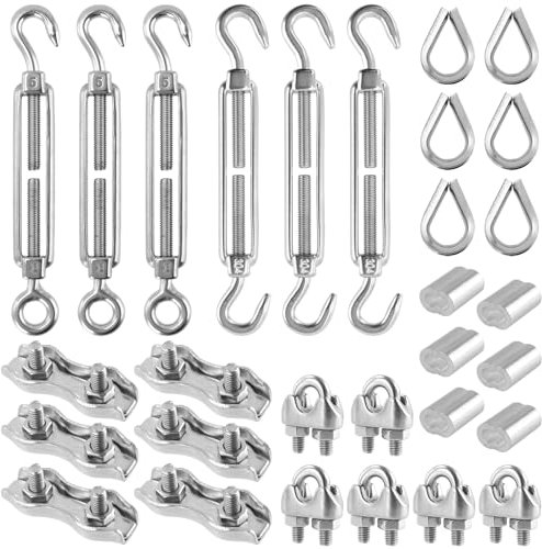 MUNGHOK 30 Stück Spannschloss M5 Set, 3 mm Drahtseil Zubehör mit M5 Spannschloss Drahtspanner, 3mm Drahtseilklemme Edelstahl, Drahtseil Kauschen und Pressklemme Aluminiumhülsen