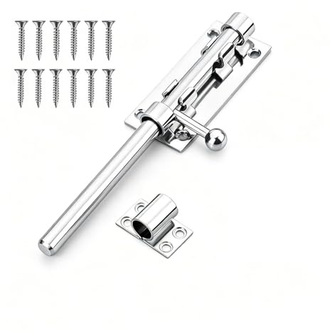 Lanpeeking 304 Edelstahl Türriegel, 12mm Riegelschloss, Verdickter Bolzenriegel mit Vorhängeschloss Loch für Haus Hof Garten Tor Zaun (20cm)