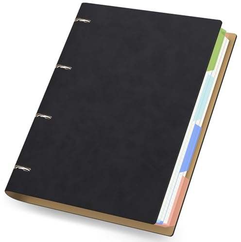 Yarotm Ringbuch A4 Kariert - 1 PC Ring Binder Notizbuch - 21.5x28cm PU Leder Notizblock A4 Nachfüllbar -100GSM Ringblock Kariert 5mm - Schwarz Refill Notebook 150 Blatt Tagebuch