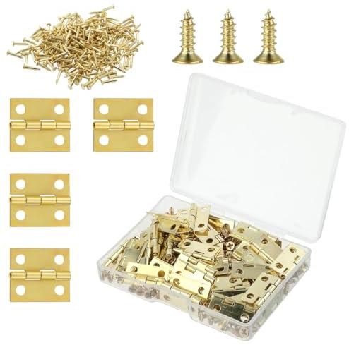 Mini Charnières Invisibles,50 PCS + 200 Vis Petites Charnières en Inox Laiton Charnière Plate et Charnière Piano Charnières Miniatures pour Meubles pour Porte Armoire Placard et Cuisine