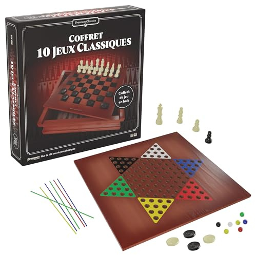 Goliath - Valigetta multigiochi in legno - 10 giochi da tavolo classici per bambini dai 6 anni - Scacchi, signore, Backgammon, Mikado, Morpion - Vassoio reversibile - 2 + giocatori - in francese