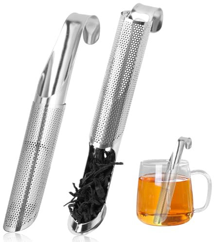 2 Piezas Infusor de Té de Acero Inoxidable, Filtros de Té con Mango Largo, Infusor de Té Reutilizable para Té, Café, Especias, Perfecto para Colgar en La Taza