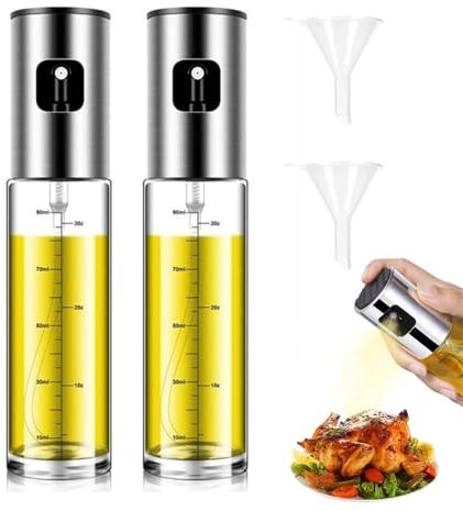 Hinapan Pulverizador de aceite profesional de 100 ml, con escala y embudo, para cocina, barbacoa, hornear, ensalada y freidora de aire caliente, 2 unidades