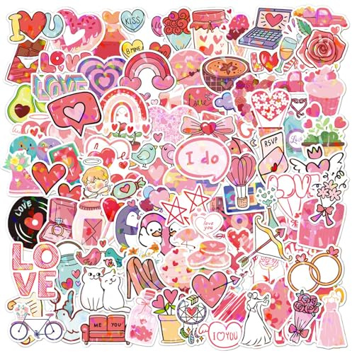 50PCS Pink Love Stickers for Adults Kids,Waterproof Vinyl Cute Love Heart Stickers for Scrapbooking,Water Bottle Laptops Aesthetic Scrapbook Luggage Sticker Hen Party Favors