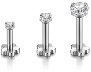 PiercingJak 3Stk 16G Titan Helix Piercings mit Zirkonia Blume Stern Innengewinde Lippenpiercing Labret Medusa Monroe Ohr Klein Tragus Stud Flat Back Piercing Stäbe Stecker 6mm 8mm 10mm