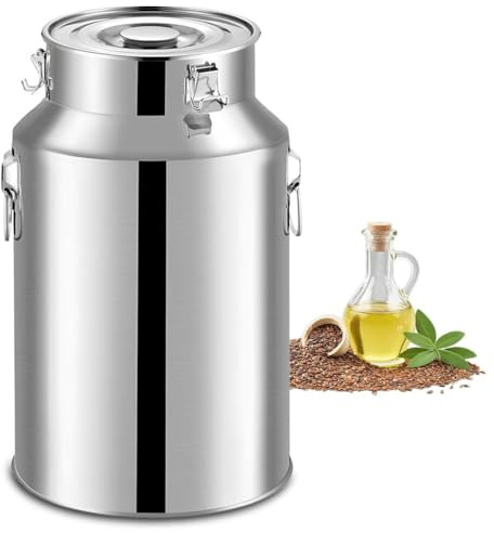Stainless Steel Milk Can with Sealed Lid, Milk Bucket Wine Pail Bucket Tote Jug Milk Churn Can Canister Oil Barrel Tea Canister Water Beverage Drink Dispenser,Silver-7L