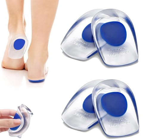 2 Pairs Silicone Gel Heel Cups for Pain Relief, Plantar Fasciitis Support, Foot Cushion Pads for Heel Spurs, Achilles Pain & Fatigue (UK 4-7/EU 35-39)