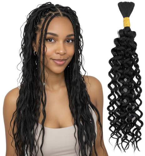 Silk-co Water Wave Human Hair Braiding Hair African Bulk Flätat hår 45 cm 1 bunt/pack, 50 g, ingen förlust för braiding vågig armband mänskligt hår förlängningar för boho-band naturlig svart