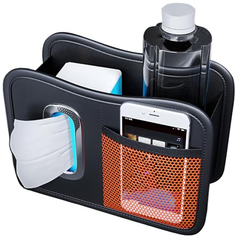 Organiseur de poche latérale de voiture – Boîte de rangement en cuir pour siège arrière | Support automobile portable pour économiser de l'espace, compartiments faciles d'accès pour téléphones, clés
