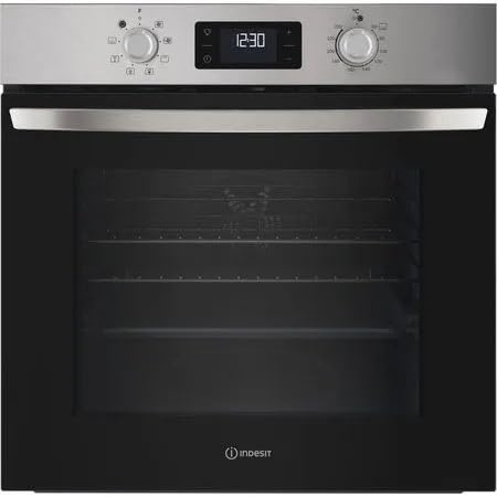 Indesit Turn&Go IO 253 X UK Electric Single Fan Oven, Built-in Stainless Steel Oven, 66L Capacity, Multifunction Cooking, Grill Function, Easy Clean Interior, Energy Efficient A Rated