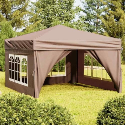 Tente de Réception Pliable,3x3 m avec Parois Latérales,Toit en Tissu Oxford 210D Résistant UV,Structure en Acier,Chapiteau de Jardin Exterieur pour Jardin,Taupe,291x291x245 cm