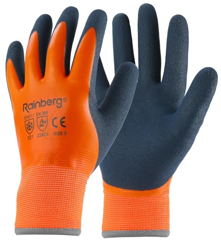 Rainberg 1 Pair Waterproof Thermal Winter Work Gloves, Fleece Liner Insulated Warm for Cold Weather, Safety Gloves with Superior Grip, Outdoor Gardening, Car Washing, Fishing, Multipurpose (Orange, M)