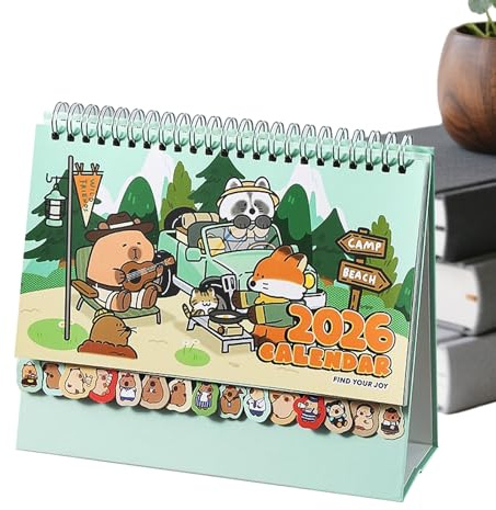 Petit calendrier de bureau Capybara 2026, joli organiseur mensuel, fonction de vue quotidienne rapide pour amis, famille, école, lieu de travail, cuisine, accessoire de papeterie