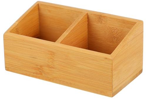 Toyvian Caja de Madera para Bolsitas de Té de Doble Compartimento | Almacenaje de Café y Útiles, Uso en Oficina, Diseño Creativo Aspecto Decorativo