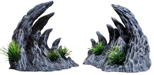 Garvee Aquarium Deko Felsen Höhle – Resin Stein Gestein Landschaft, 17 * 16 * 11 cm Großes 2-Teil-Set – Versteck Hohlraum Für Fische, Aquarium Becken Deko