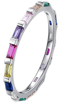 Mesnt Anello Donna Promessa, Donna Oro Bianco Delicato Anello Sottile impilabile dell'eternità con Pietra preziosa Colorata Rettangolare