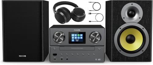 HiFi Bundle for PHILIPS TAM8905 Internet Micro Music System with Bluetooth and DAB+/FM Internet Radio (USB, CD, MP3-CD, 100 W + Philips TAH6509 Blutooth/Wired Active Noise Cancelling H/P