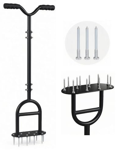 GREELUE Rasenlüfter, Aerifizierer für Rasen und Rasenbelüfter, Manueller Rasenspecht und Vertikutierer mit Stahlspikes, Heavy Duty Rasenbelüften Werkzeug für Verdichtete Böden, Rasenflächen Schwarz