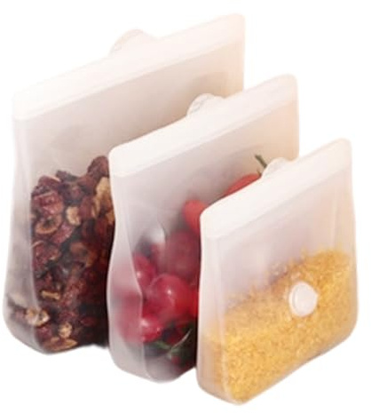 Sacchetti per Alimenti Riutilizzabili | 3 Pezzi Sacchetti Porta Spuntini in Silicone,Buste per Alimenti Lavabili in Lavastoviglie | Per preparazione pasti, pranzo, frigo, carne, formaggio, verdura, fr