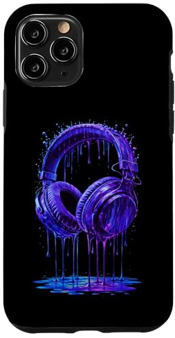 Casque Audio Bleu électrique DJ Gamer Musique Art Paint Drip Coque pour iPhone 11 Pro
