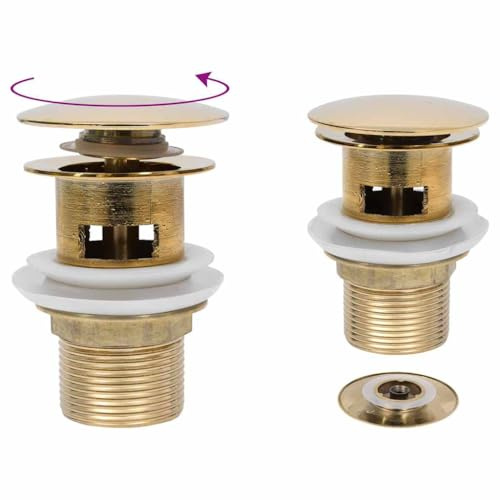 Ordellia Desagüe Push Open con rebosadero, color dorado, 6,4 x 6,4 x 9,1 cm para lavabo, rosca de 1/4 pulgadas, desagüe desplegable de latón de zinc con soporte para cuerdas