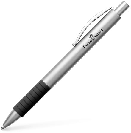 FABER-CASTELL - Kugelschreiber Essentio Metall Matt, Mine B, Silber | Matt verchromter Metallschaft mit dokumentenechter Großraummine