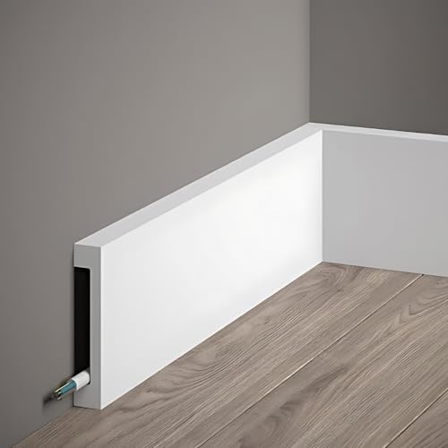 Decoration - Battiscopa Bianco in Polimeri Duri (Misure 200x10x1,7 cm) Zoccolo Facile da Installare su Muro e Pareti, Verniciabile e Resistente all'Umidità, Profilo Cucina, Bagno, Sala, Soggiorno