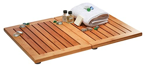 Bambüsi Bambus Duschmatte - Holz Badematte Outdoor Duschmatte - Faltbare, rutschfeste & Elegante Bambus Bodenmatte, 45,7 x 61 cm