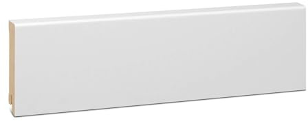KGM Sockelleiste Modern Massivholz foliert - Weiß, 2400 x 16 x 80 mm | Fußleiste, Fichte, RAL9016, für PVC, Vinyl & Laminat, mit Kabelkanal, PEFC-zertifiziert