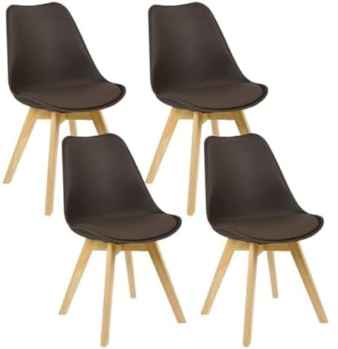 WOLTU Esszimmerstühle 4er Set, Skandinavische Küchenstühle Retro Design, Sitzfläche aus Kunstleder, mit Massivholz Beinen, bis 150 kg belastbar, Braun