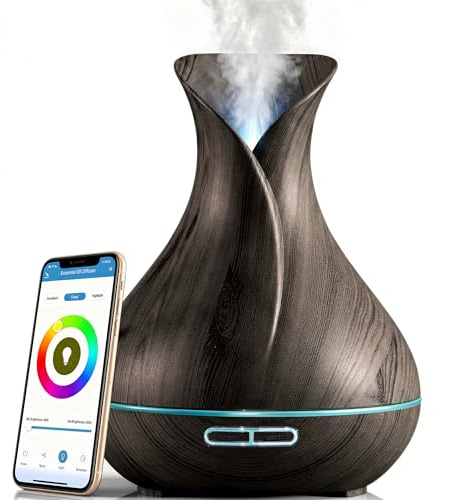Sierra Modern Home Smart WiFi Humidifier - Aromatherapy Essential Oil Diffusers with App Control & Voice Control - Works with Alexa & Google Home - 400ml Ultrasonic Diffuser & Humidifier - Dark Brown