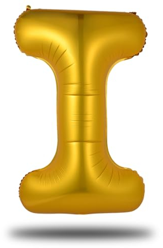 FUNXGO Globo de Foil XXL Letra I Oro - Relleno con Helio o Aire - Ideal para Cumpleaños, Boda, Aniversario & Fiesta - Globo Letra I Oro