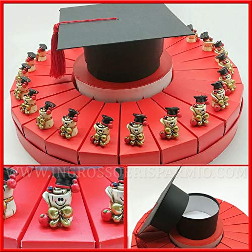 Ingrosso e Risparmio 24 Slice Red Card Cake and Black Touch Centre & Objects on Each Resin Slice in the Shape of a Graduation Parchment 24 fette Confetti Rossi