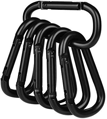 Booms Fishing CC2 Carabiner Clip, 2.3 Small Carabiner Keychain, Multi-use Aluminium D Ring Caribeener Clips, 6 Pack Black