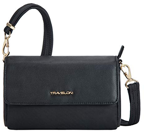 Travelon Unisex stöldskydd Addison konvertibla axelremsväska/bältesväska, en storlek, Svart, En storlek