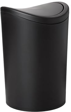 Superio Small Bathroom Trash Can with Lid, Modern Matte Black Mini Waste Bin with Swing Lid (1 1/2 Gallon, 6 Liter) Plastic Garbage Can for Kitchen, Bathroom, Bedroom, Office, Under Desk (1)
